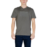 Armani Exchange men t-shirt dark gray short-sleeved with subtle light-colored letter grid print on chest