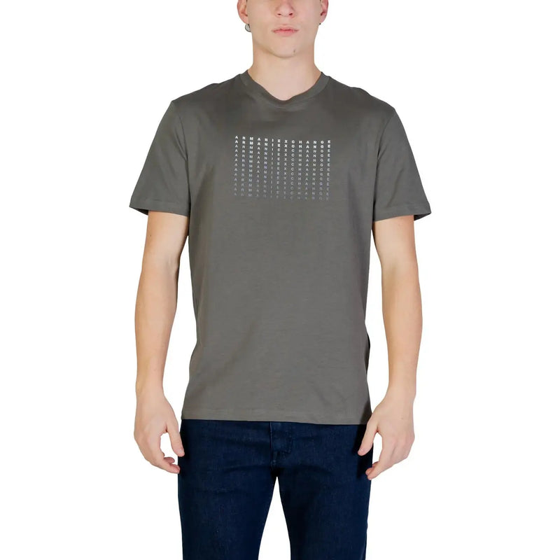 Armani Exchange men t-shirt dark gray short-sleeved with subtle light-colored letter grid print on chest