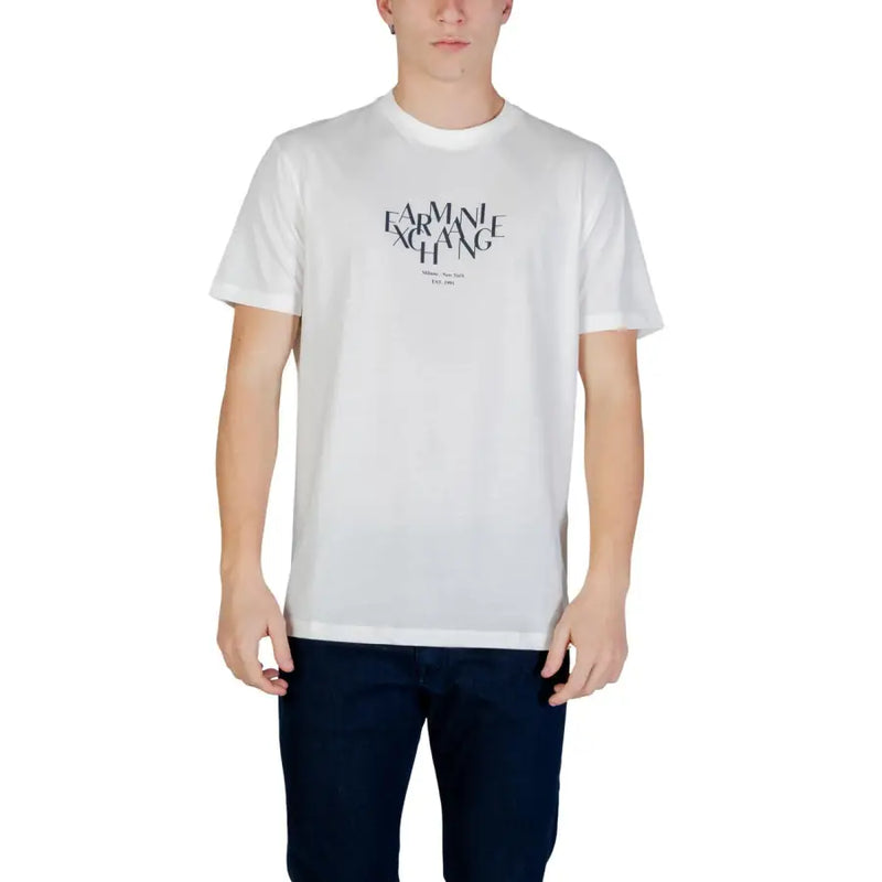 Weiß Armani Exchange Männer t-shirt mit schwarzem Grafikdruck, aus weicher Baumwolle für lässige Kleidung