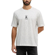 Armani Exchange Männer t-shirt mit weißen und schwarzen vertikalen Streifen, kurzen Ärmeln und kleinem Brustlogo