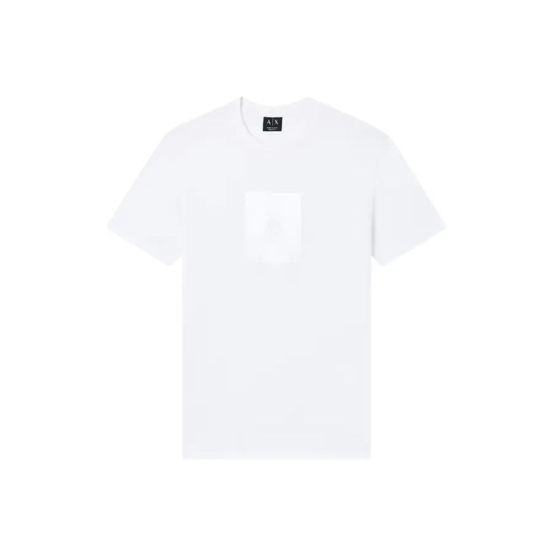 Weiß armani exchange Männer t-shirt mit einem dezenten, minimalistischen Design der Vordertasche aus weichem Baumwollmaterial