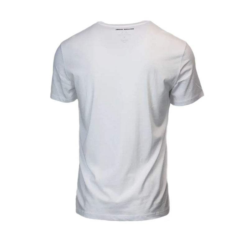 White Armani Exchange men short-sleeved cotton t-shirt with classic crew neck and subtle logo at the neckline