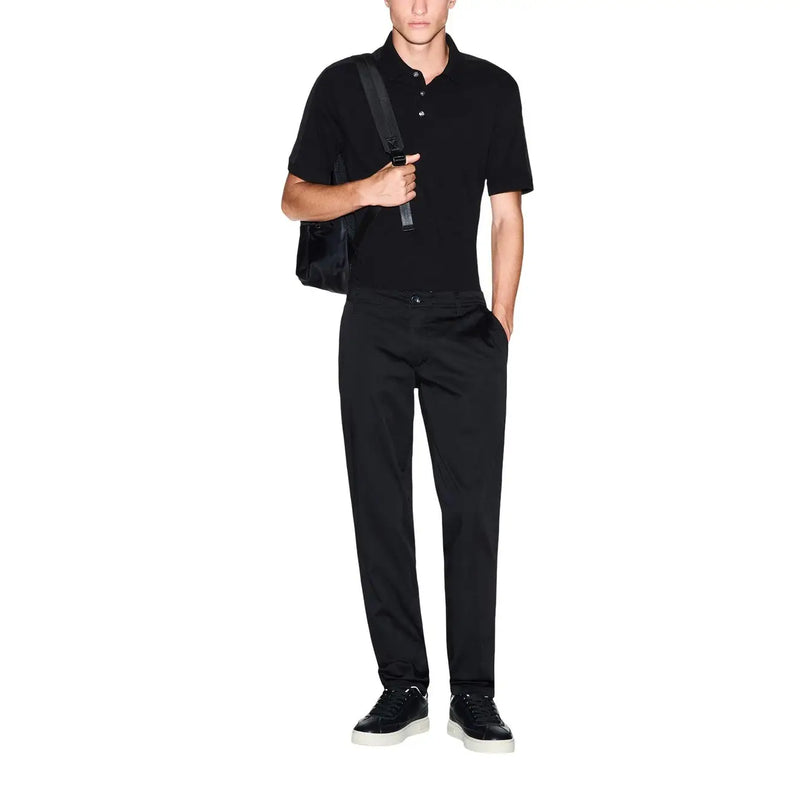 Black short-sleeved polo shirt with collar and button placket from armani exchange men trousers collection