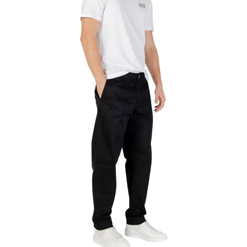 Black slim fit chino trousers with subtle stitching details from armani exchange men trousers collection