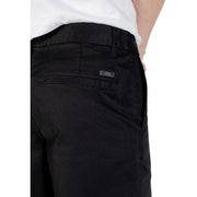 Armani Exchange men trousers black cotton chino pants with sleek tailored fit and subtle stitching details