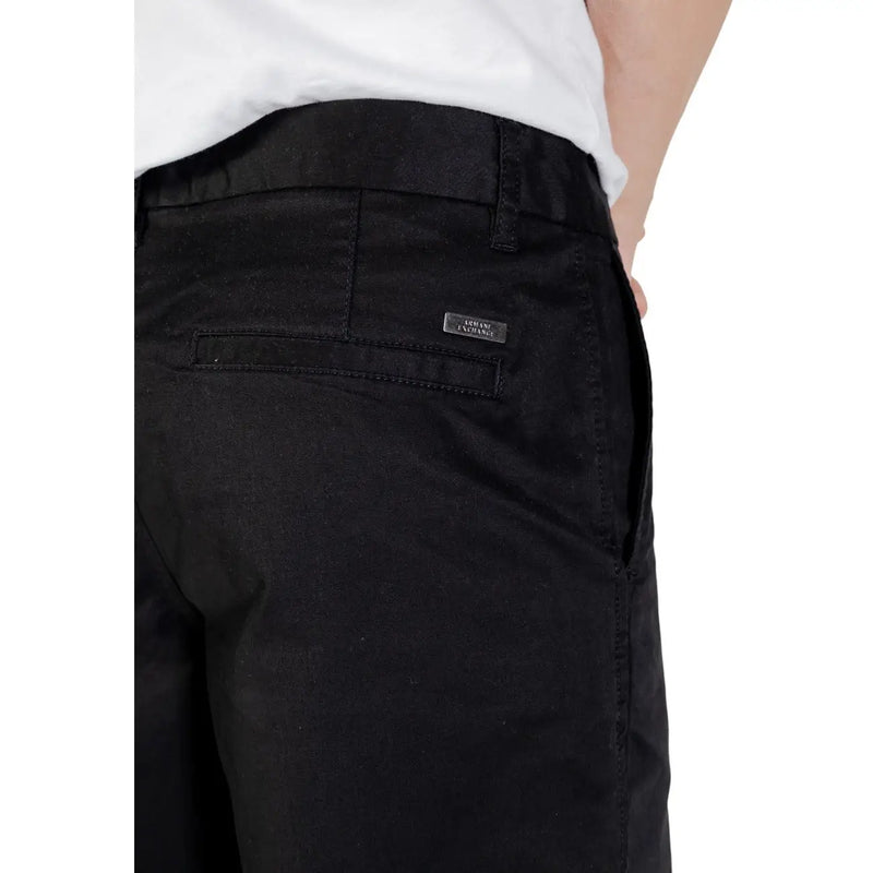 Armani Exchange men trousers black cotton chino pants with sleek tailored fit and subtle stitching details