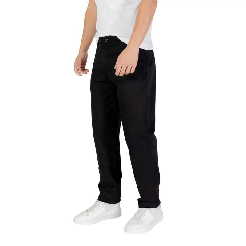 Armani Exchange men black chino slim fit trousers with subtle side seam detailing for a polished look