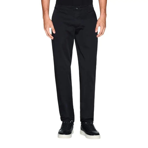 Armani Exchange men trousers black slim-fit chino with classic straight-leg cut and subtle creasing