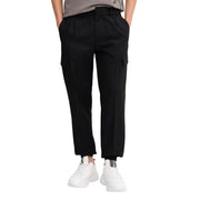 Armani Exchange men trousers black cargo pants with pleated waist side pockets and smooth fabric finish