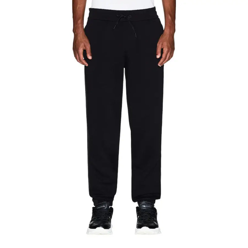 Armani Exchange men trousers black cotton joggers with drawstring waistband and tapered cuffs for casual wear