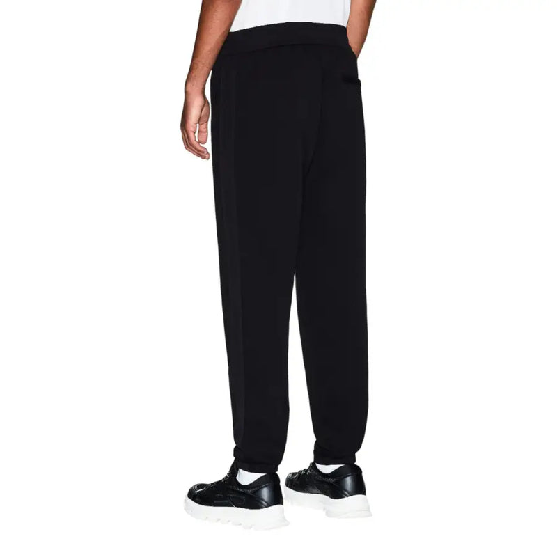 Armani Exchange men trousers black cotton joggers with relaxed fit and elastic cuffs for casual wear