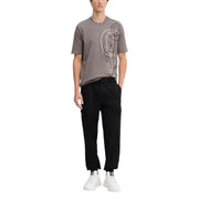 Gray Armani Exchange men t-shirt with white abstract line drawing on chest, short sleeves, casual wear