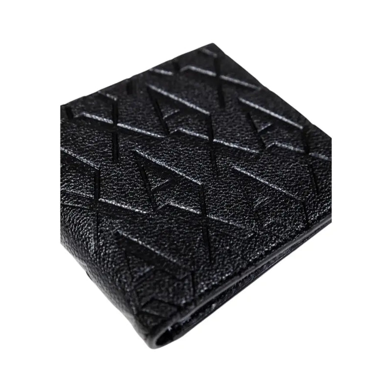 Armani Exchange men wallet in black textured leather with embossed geometric pattern on the front surface