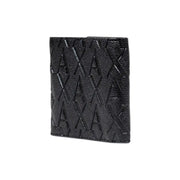 Black textured Armani Exchange men wallet with embossed repeating ax logo pattern for stylish everyday use