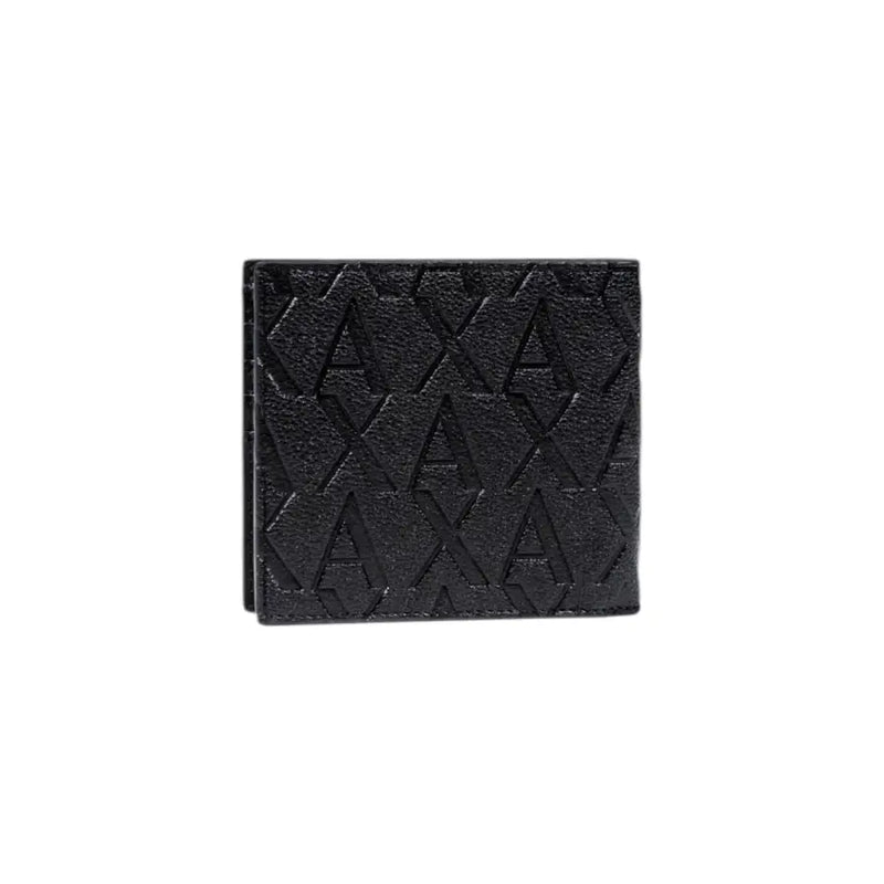 Armani Exchange men wallet in black textured leather with embossed repeating axa logo pattern