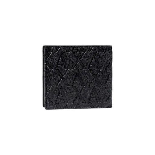 Armani Exchange Herren-Geldbörse aus schwarzem, strukturiertem Leder mit geprägtem, sich wiederholendem AXA-Logo-Muster