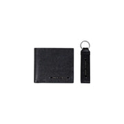 Schwarzes, strukturiertes Leder Armani Exchange Herren-Geldbörsen- und Schlüsselanhänger-Set aus hochwertigen Materialien und mit erstklassigem Design
