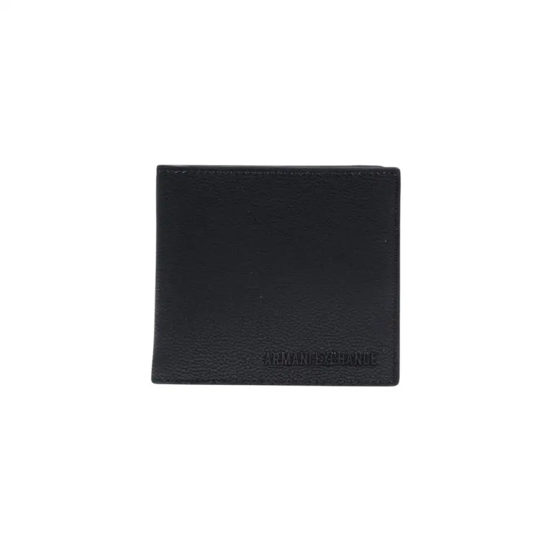 Black leather Armani Exchange men wallet with embossed logo showcasing the back side of the product