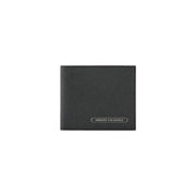 Black armani exchange men wallet with textured leather finish and silver logo plaque on the front side