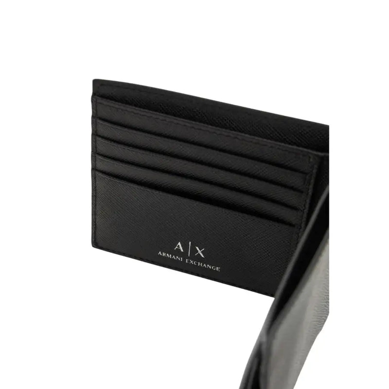 Black leather card holder with embossed a|x armani exchange logo from armani exchange men wallet collection