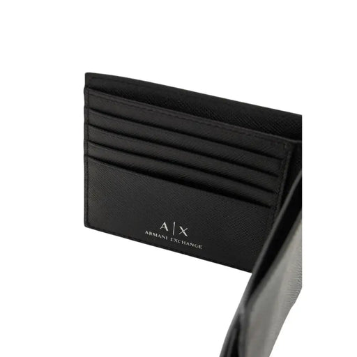 Schwarzer Lederkartenhalter mit geprägtem a|x armani exchange Logo von armani exchange Herren-Geldbörsen-Kollektion