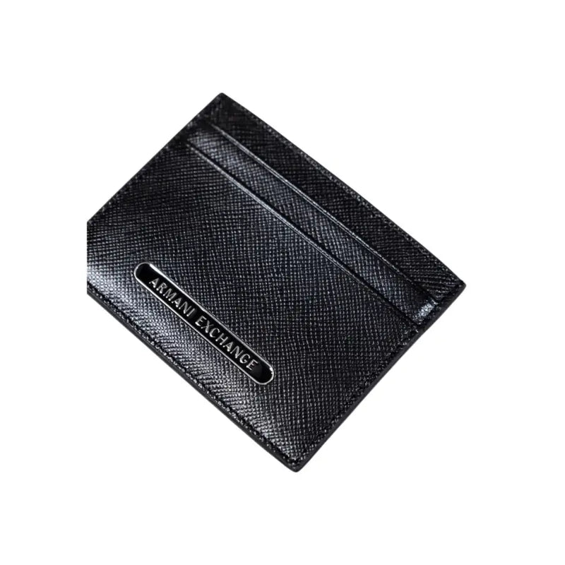 Schwarz Armani Exchange Herren-Geldbörse mit Kartenhalter, strukturierter Oberfläche und Metallic-Elementen Armani Exchange Logo-Plakette