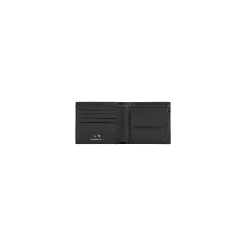 Armani Exchange men wallet black leather bi-fold with minimalist design and white embroidered Armani Exchange logo