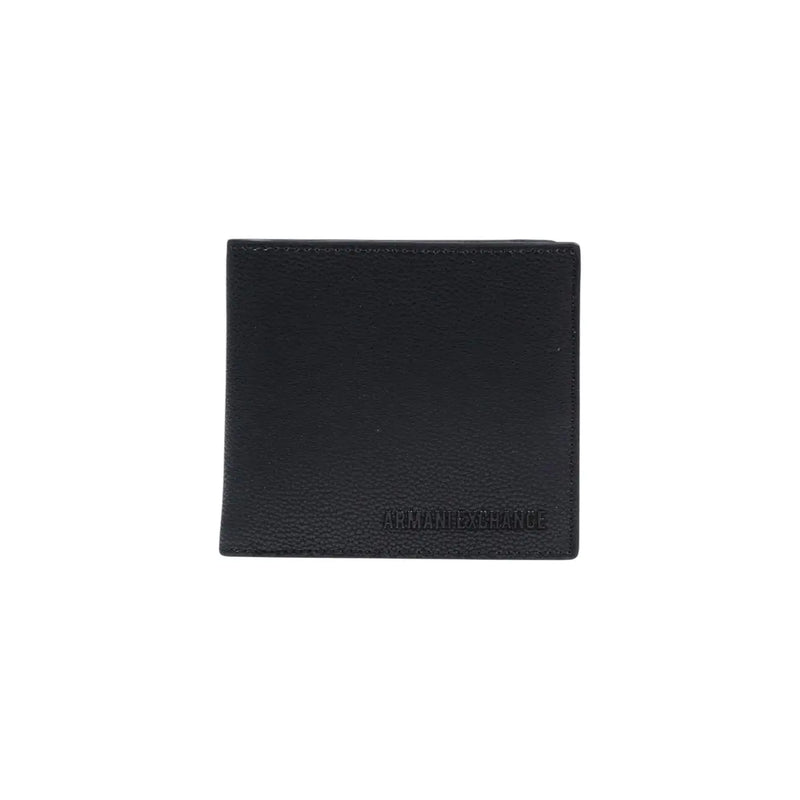 Black leather Armani Exchange men wallet with embossed logo showcasing the back side of the product