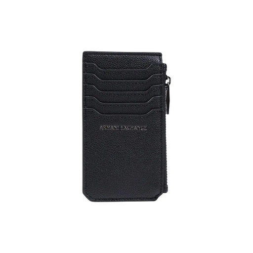 cuir noir texturé armani exchange Porte-cartes pour homme avec cinq emplacements et fermeture éclair, portefeuille en polyester 13 x 7 x 1,5 cm