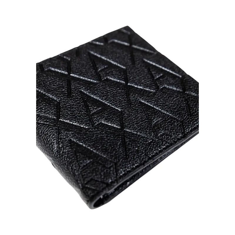 Armani Exchange men wallet in black textured leather with embossed geometric pattern on the front surface