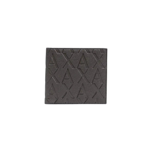 Dark gray textured Armani Exchange men wallet with embossed repeating axa logo pattern for stylish everyday use
