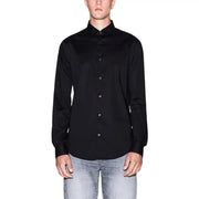 Armani Exchange men shirt black long-sleeved button-down with subtle sheen and silver buttons in refined fabric