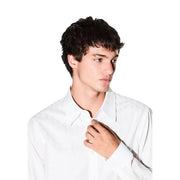 Armani Exchange men white cotton shirt with crisp collar and subtle seam detailing in geometric design
