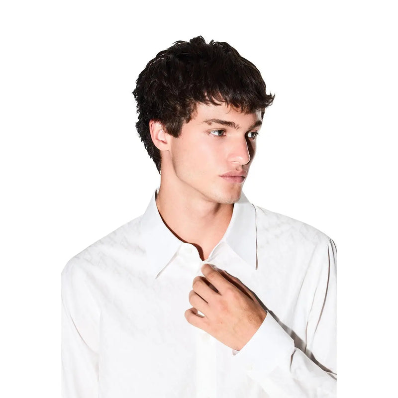 Armani Exchange men white cotton shirt with crisp collar and subtle seam detailing in geometric design