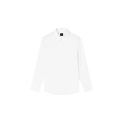 Armani Exchange men white cotton geometric shirt with long sleeves classic collar and minimalist design front view