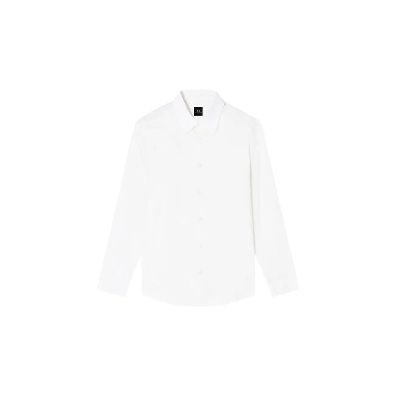 Armani Exchange men white cotton geometric shirt with long sleeves classic collar and minimalist design front view