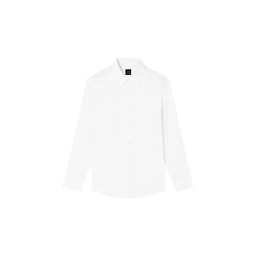 Armani Exchange Weißes Herrenhemd aus Baumwolle mit geometrischem Muster, langen Ärmeln, klassischem Kragen und minimalistischem Design, Vorderansicht