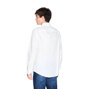 Armani Exchange men white cotton geometric shirt with long sleeves classic collar and tailored fit