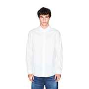 Armani Exchange men white cotton long-sleeved button-down shirt with classic collar and minimalist design