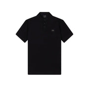 Black Armani Exchange men polo shirt in cotton with short sleeves and a subtle chest logo patch and collar detail