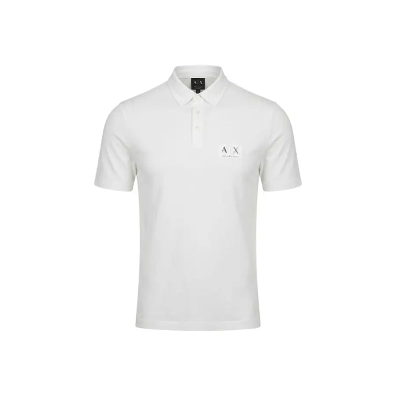Armani Exchange men white cotton short sleeve polo shirt with subtle chest logo and branded collar tag