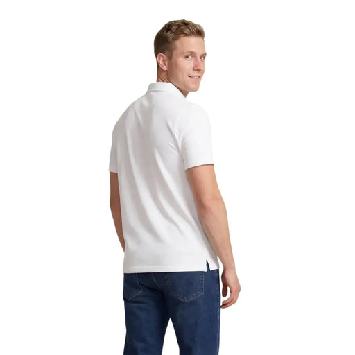 Armani Exchange men white cotton short sleeve polo shirt with classic collar and ribbed hem front view