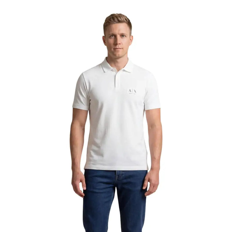 Armani Exchange men white cotton short sleeve polo shirt with subtle logo on the left chest