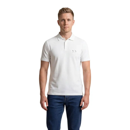 Armani Exchange men white cotton short sleeve polo shirt with subtle logo on the left chest