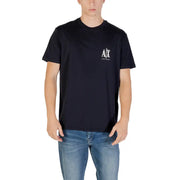 Men’s navy blue short-sleeve T-shirt with white Armani Exchange A|X logo
