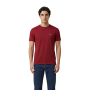 Armani Exchange Herren-T-Shirt aus bordeauxroter Baumwolle mit kurzen Ärmeln und kleinem weißen Axt-Logo auf der linken Brust