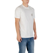 Men’s white cotton crew-neck T-shirt paired with blue jeans, from Armani Exchange