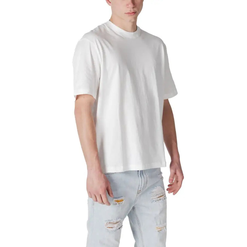 Light-colored cotton short sleeve crew neck T-shirt from Armani Exchange for men
