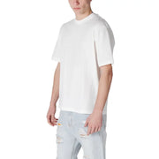 Armani Exchange men white cotton short sleeve crewneck t shirt with subtle embroidered logo on left chest