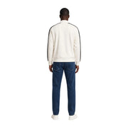 Armani Exchange Sweat-shirt blanc en coton pour homme avec poche, veste de survêtement couleur crème et manches à rayures noires.
